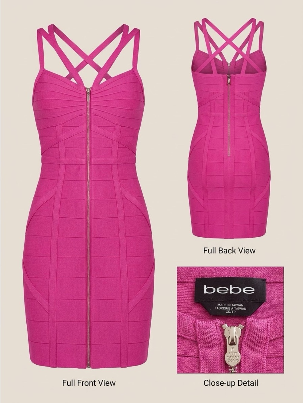 FREE SHIPPING! bebe Fuchsia Bandage Mini Dress with Crisscross Straps